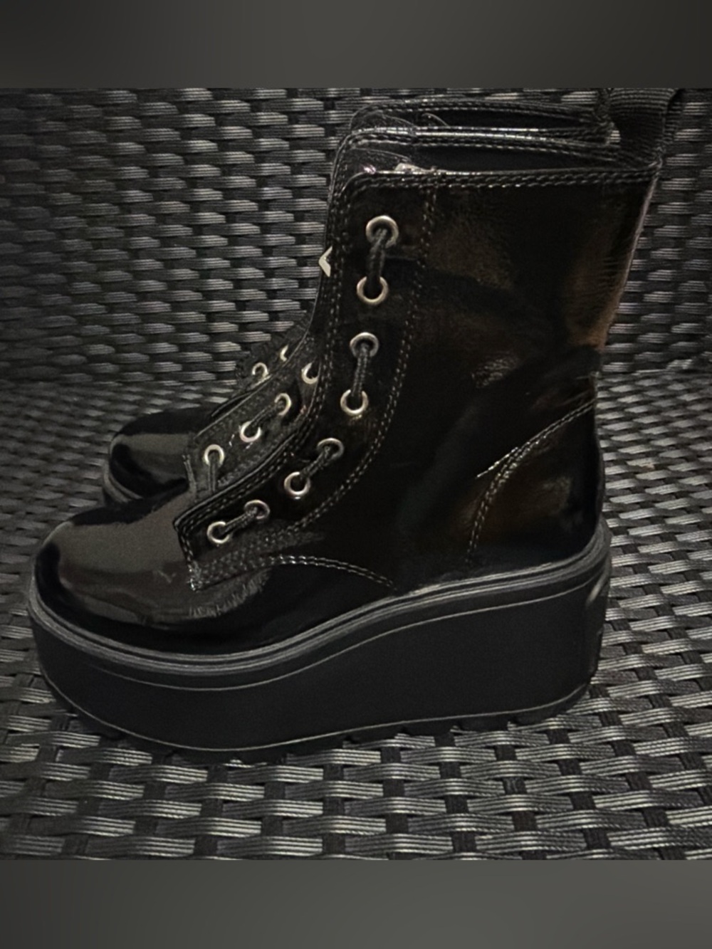 DKNY Platform Combat Boots - Black Patent